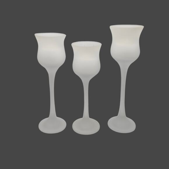 Set of 3 Frosted Glass Angel Stem Candle Holders – Holiday Pedestal Decor - Picture 4 of 7